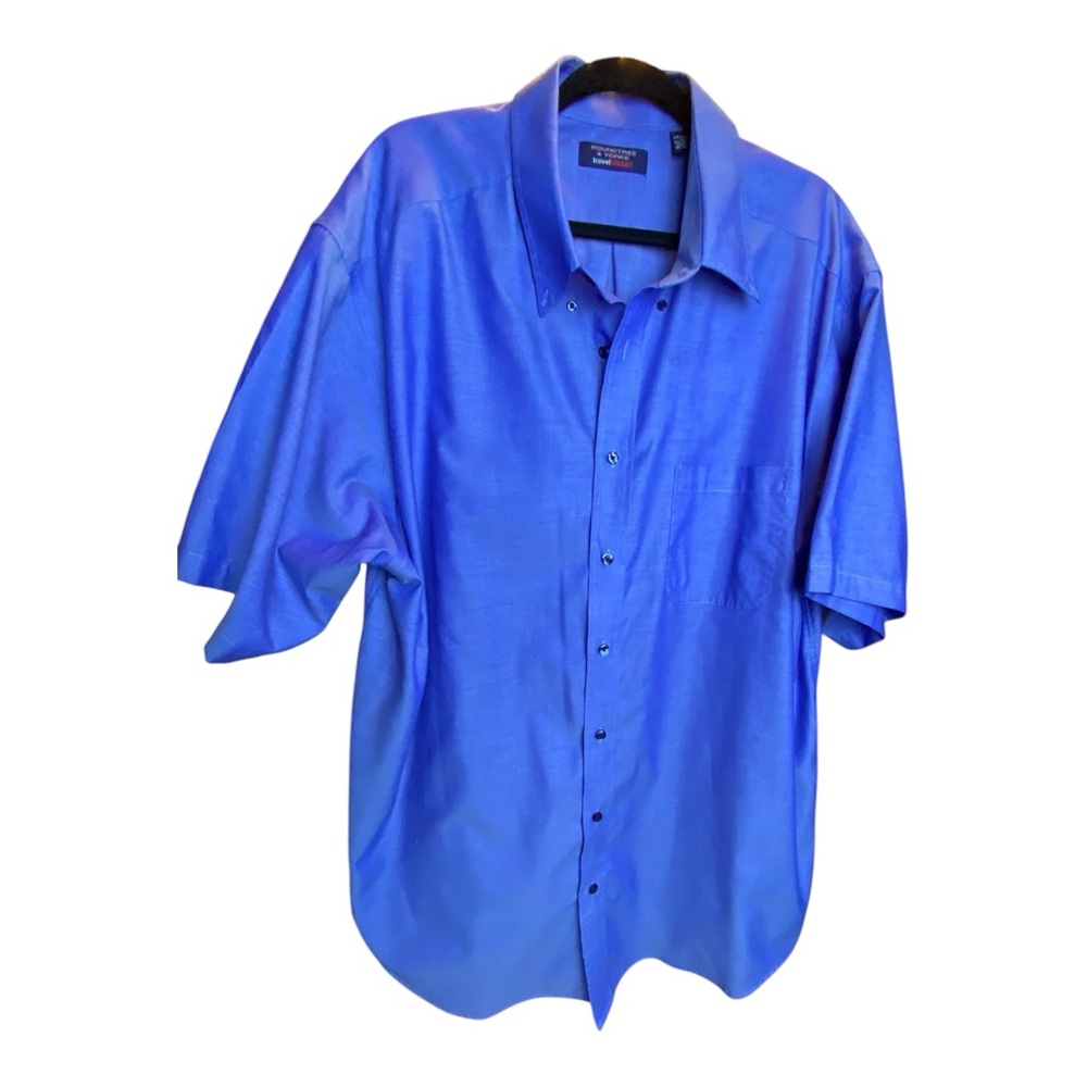 Roundtree & Yorke Mens Travel Smart Easy Care Button Shirt Tall 3X 3XT Blue